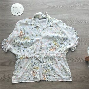 Zara White Button Down Short Sleeve Top